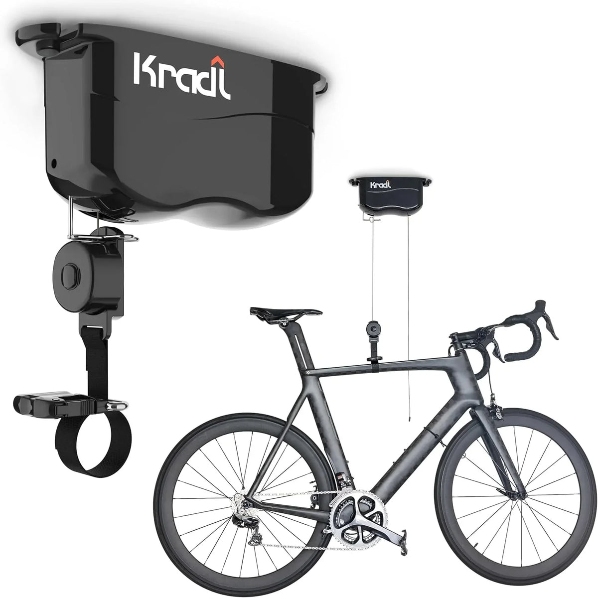 Wall-mounted bicycle lifting frame and storage rack. A bicycle storage and lifting frame that does not require electricity, nor clumsy ropes or pulleys.