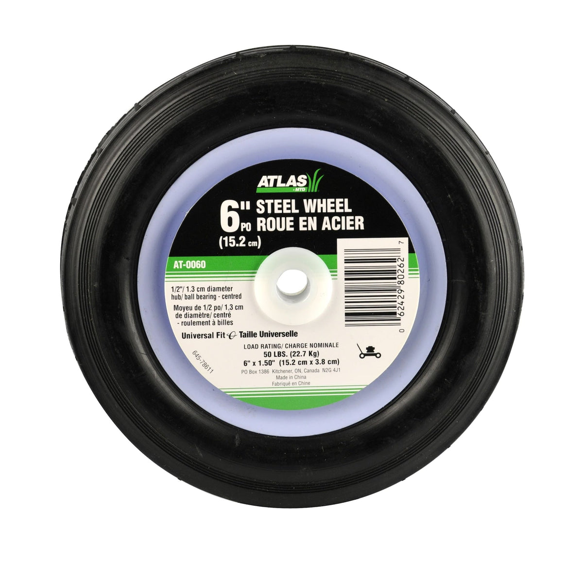 Steel Mower Wheel with Ball Bearings, 6-in