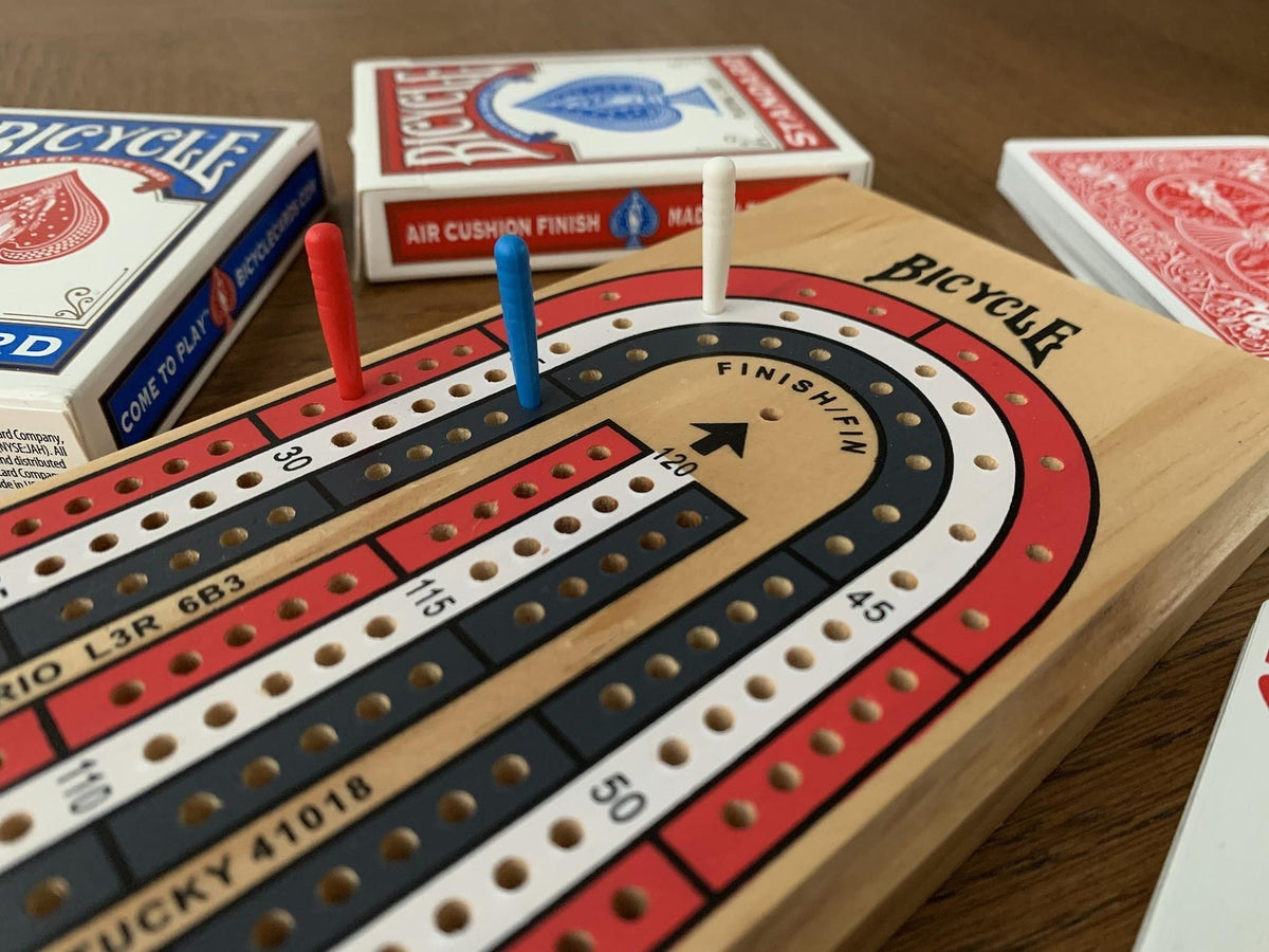 Bicycle 3-Track Color Coded Wooden Cribbage Board, Ages 14+