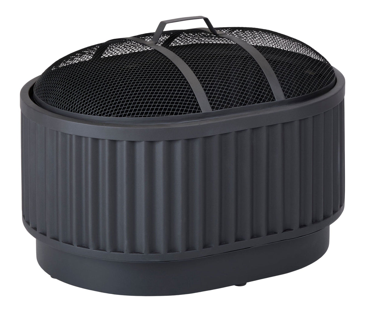Barbeau Oval Outdoor Fluted Wood Firepit, 28-in, Black