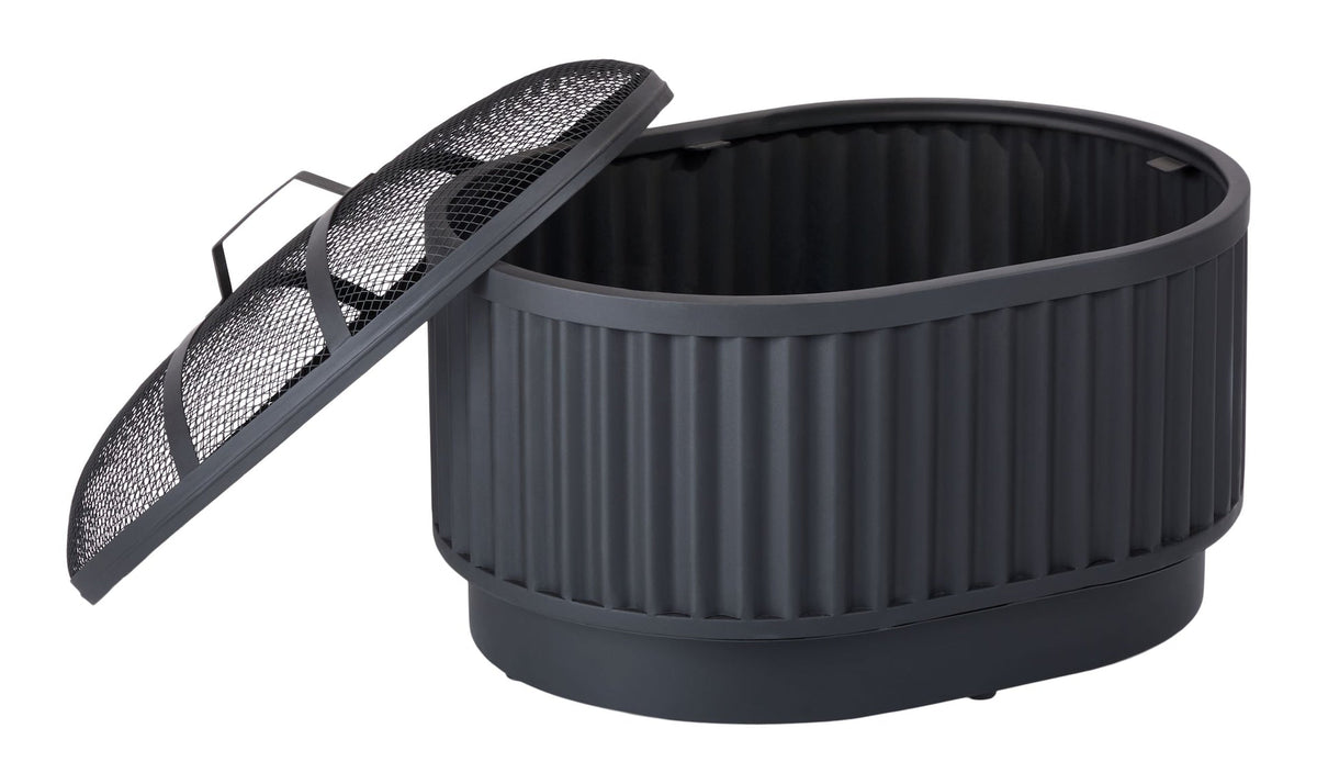 Barbeau Oval Outdoor Fluted Wood Firepit, 28-in, Black