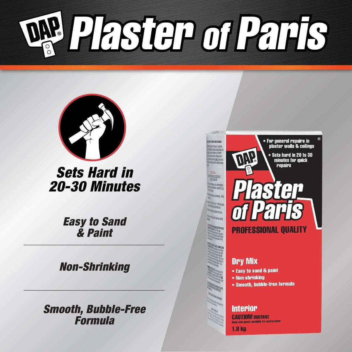 Plaster Of Paris Professional Dry Mix Plaster For Indoor Wall & Ceiling Repairs, 1.8-kg