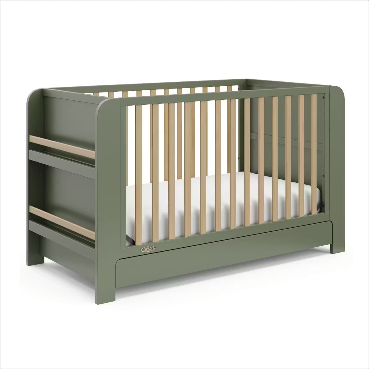 Read-with-Me 4-in-1 Crib with Drawer - Olive/Driftwood