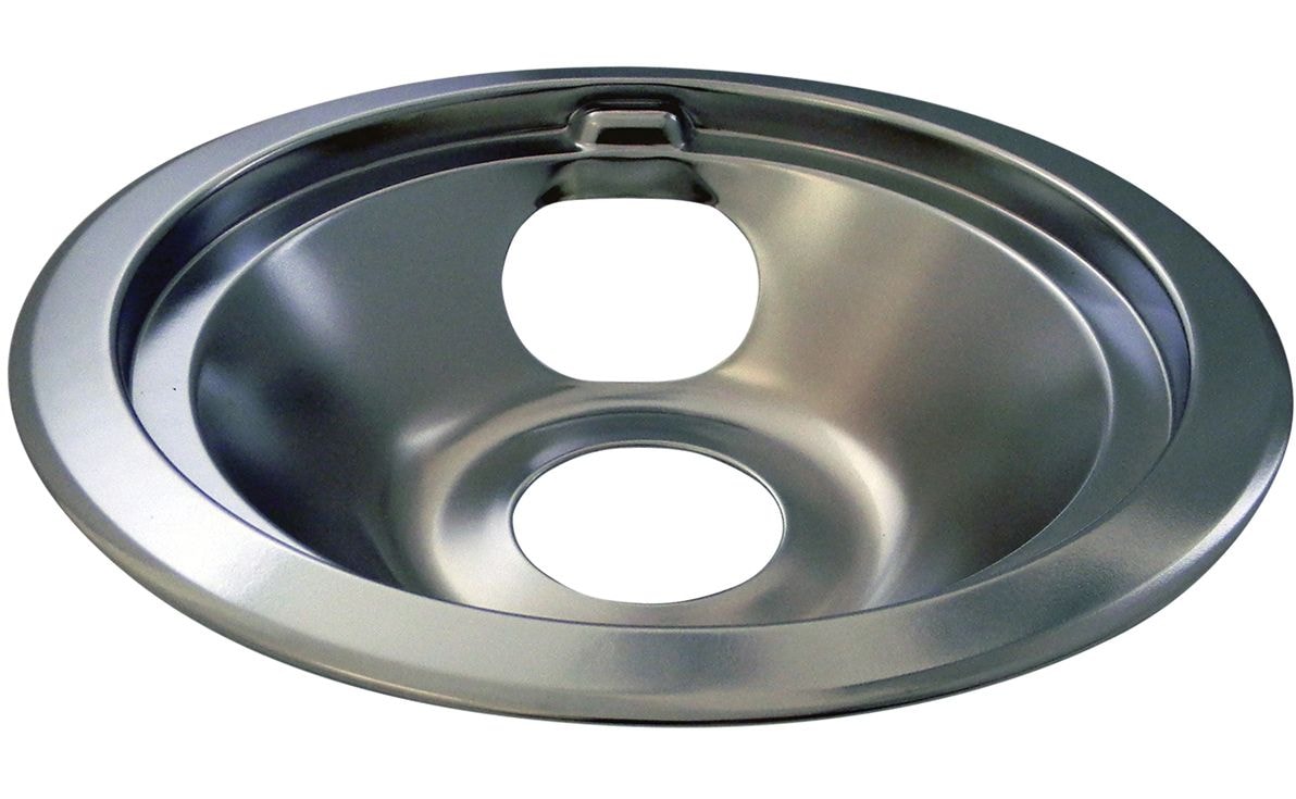 62241 GE Stove Shallow-Draw Drip Pan with Trim Ring, Dishwasher Safe, Bright Chrome, 6-in