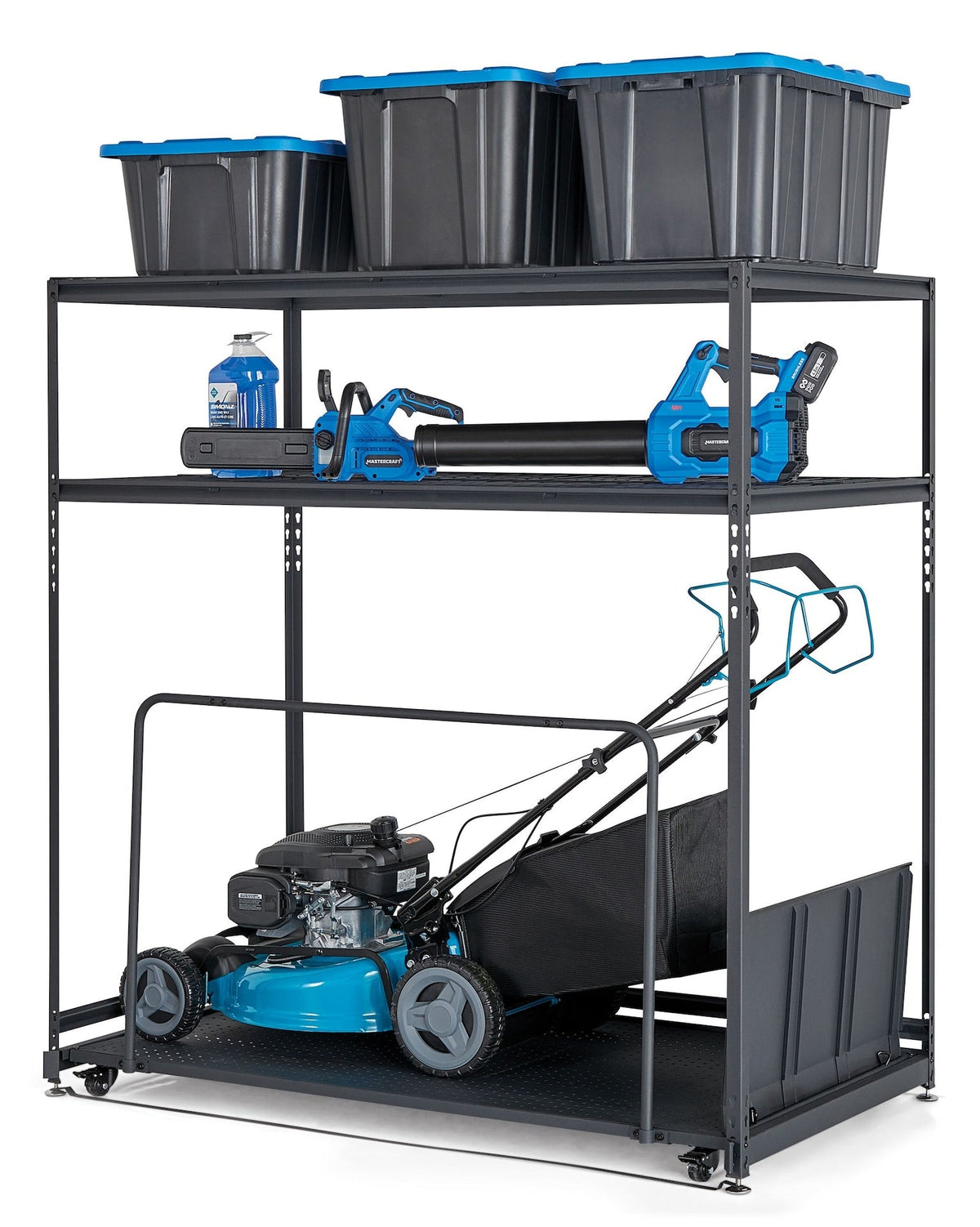 Seasonal Storage Rack with Rolling Platform Cart, Black, 65.5-in x 35.5-in x 68-in