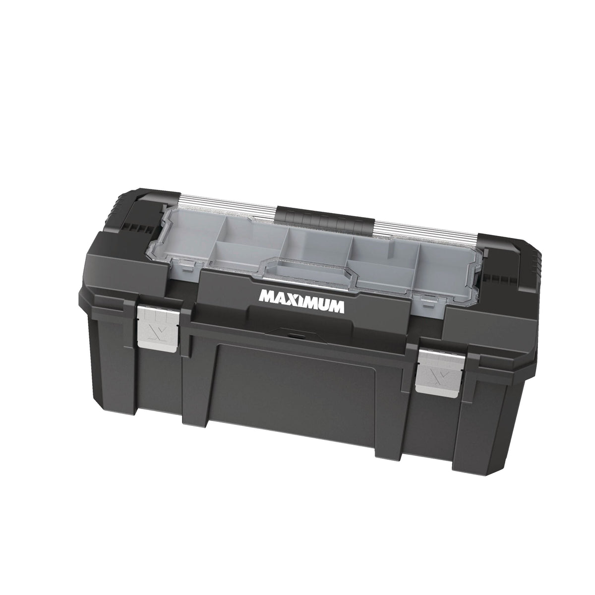 Heavy-Duty Plastic Tool Box with Removable Tray & Organizer, 26-in, Black