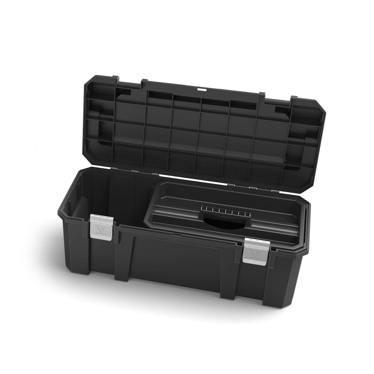 Heavy-Duty Plastic Tool Box with Removable Tray & Organizer, 26-in, Black
