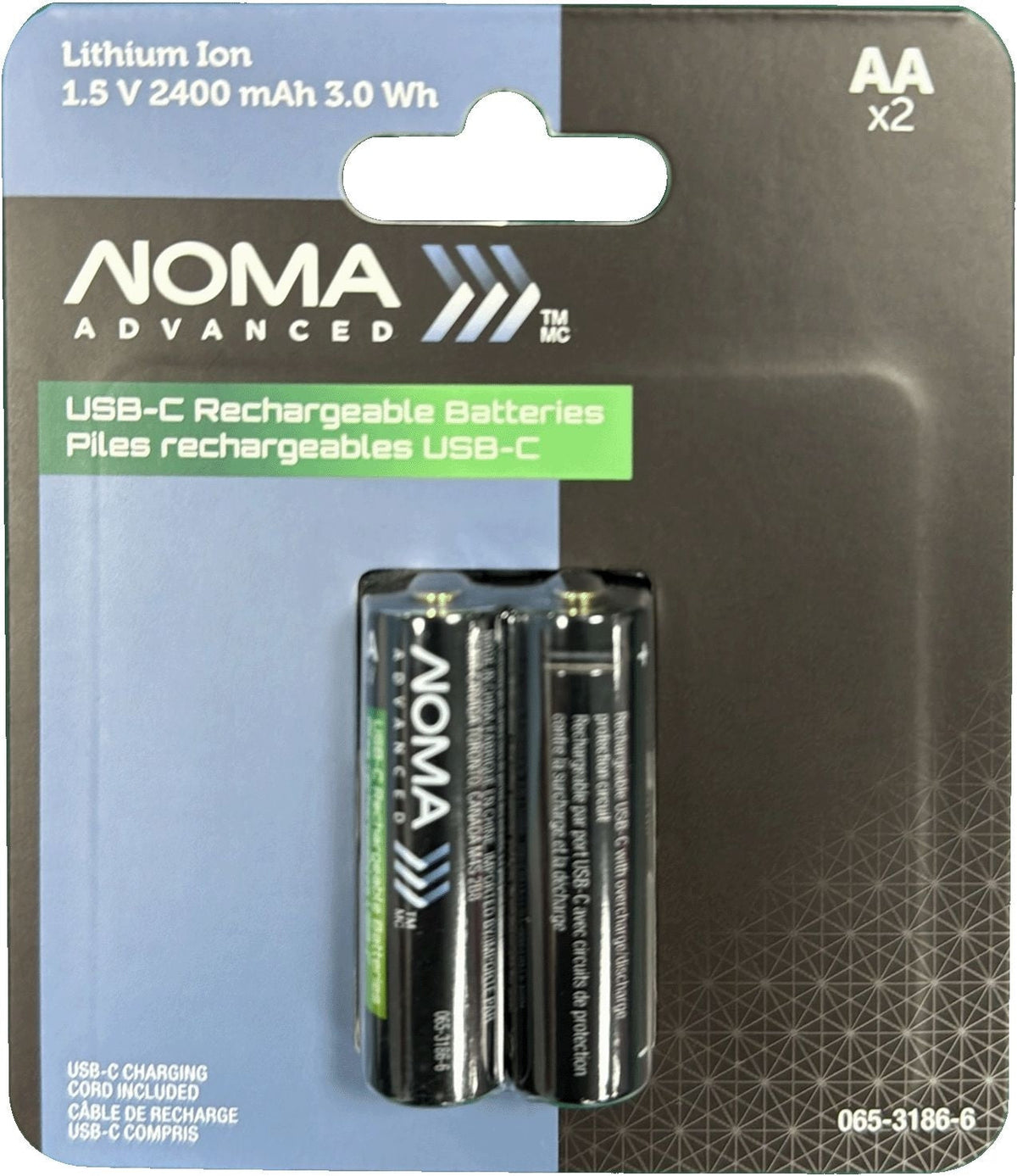 Advanced 2400 mAh USB C-Type Rechargeable Li-Ion Batteries, 2-pk