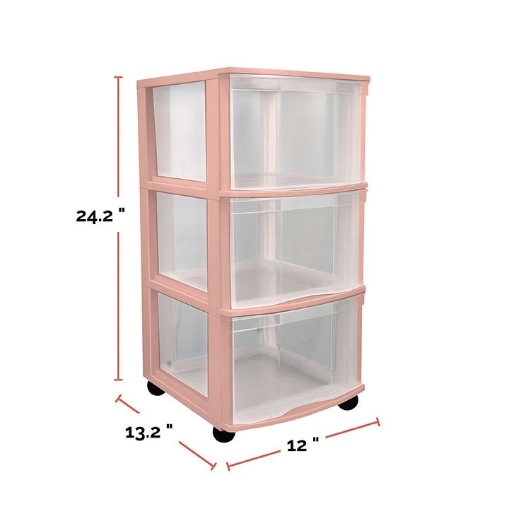 3-Drawer Storage Tower, Pink