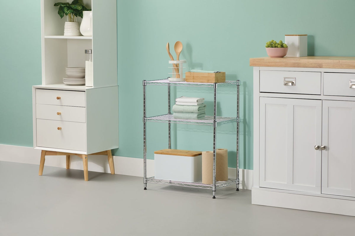 3-Tier Storage Rack, No Tool Assembly, Chrome