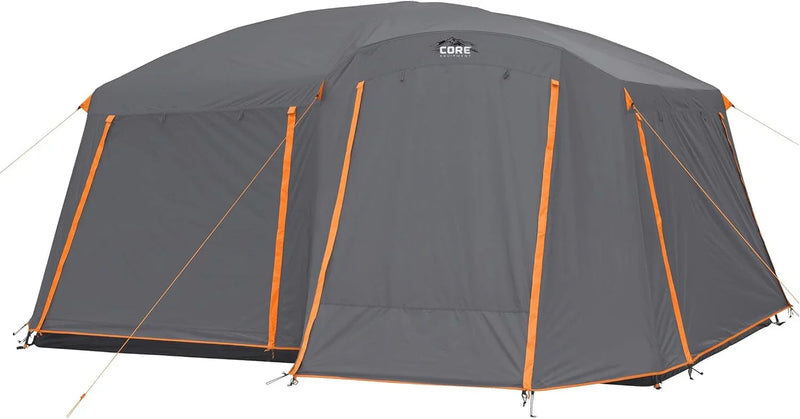 CORE Straight Wall Cabin Tents | 10 Person / 11 Person / 12 Person Large Multi Room Family Tents for Car Camping & Outdoor Adventures F7523