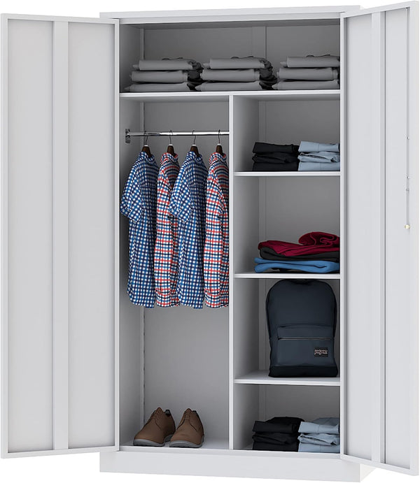 Metal Storage Cabinets Locker with Lock Door, 72'' Clothing Coat Steel Storage Freestanding Wardrobe for Office, Home, School, Employee,Gym,Fire Department (1PC-Black) Q317