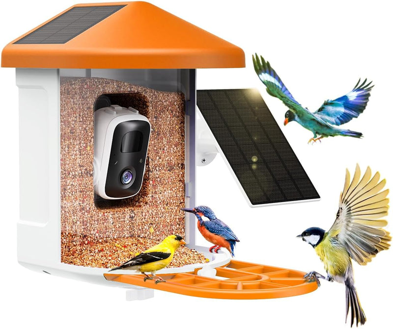 Bird Feeder with Camera with AI Identify Birds Species Solar Panel, Smart Bird House with Cam, 2K Live View, Instant Arrival Alerts A7884