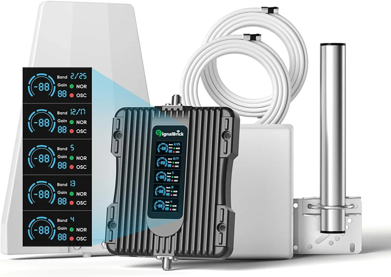 A home-use mobile phone signal booster with a liquid crystal display, a five-band mobile phone signal booster, with a coverage area of up to 5000 square feet. S0779