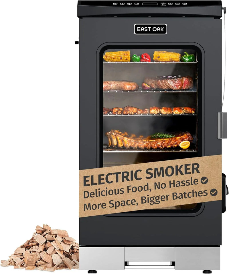 30" Electric Smoker, Outdoor Smoker with Glass Door & Meat Thermometer, 725 Sq Inch Large Capacity, 4 Detachable Racks for Backyard BBQ, Party, Outdoor Cooking Night Blue V2549