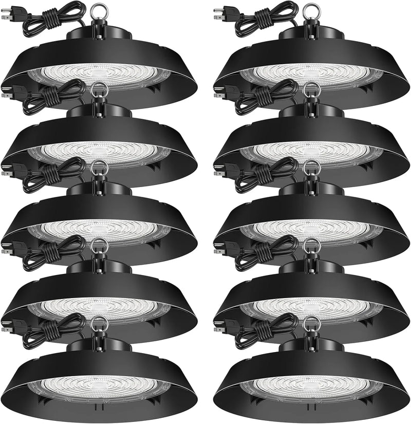 200-watt, 10 sets of UFO lamps, LED ceiling lights, 28,000 lumens, 5000K LED ceiling lights, 5-foot cable, can replace 650-watt metal halide/hot mercury lamps, suitable for gyms, factories, barns and storage areas. A3732