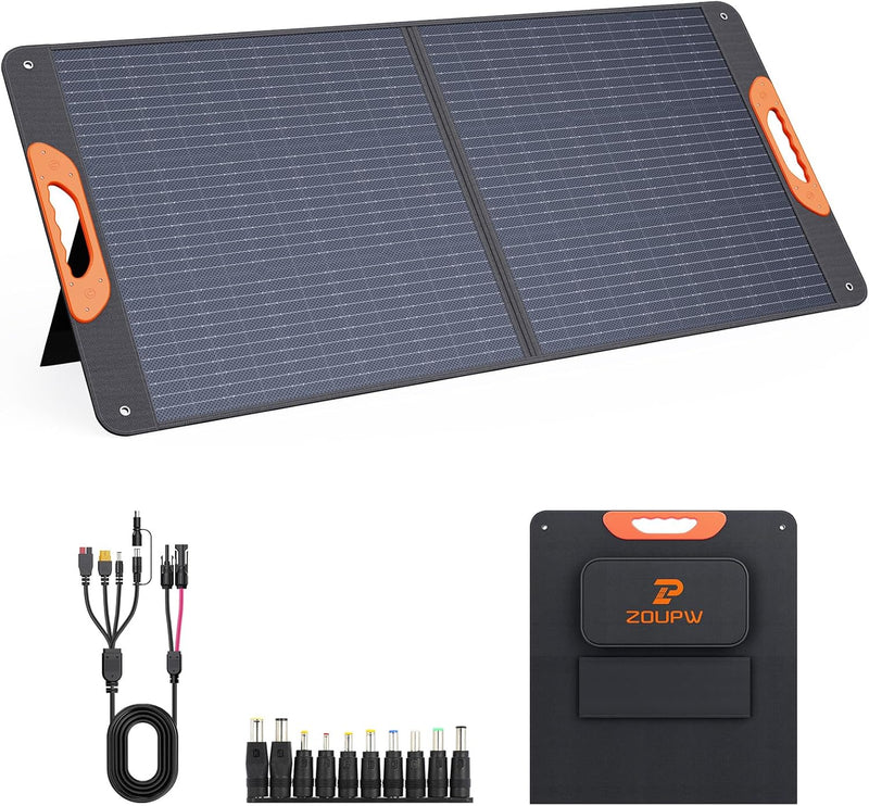 200 Watt Portable Solar Panel for Power Station,RV Essentials,200W 20V Foldable Solar Charger with Solar Cable,23.5% High Efficiency IP67 Waterproof 4 Kickstands for Camping RV Road Trip Q1674