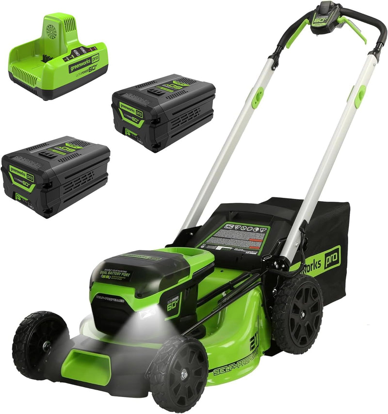 60V 21-inch self-propelled cordless lawn mower, brushless motor, LED lights, including 2 sets of 4.0 Ah batteries and a fast dual-port charger (compatible with 75 tools, running time 45 minutes) V6160