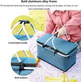 Folding Insulated Cooler Picnic Basket Portable Insulated Lunch Bag Large Lunch Bag with Aluminium Handles for Office Camping Hiking Outdoor Picnic