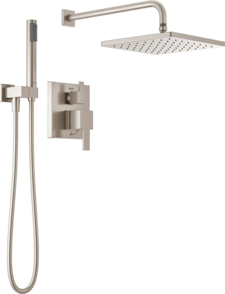 Square shower head set, rain shower head and handle set made of brushed nickel material, valve cover kit, 10 inches, stainless steel F1541