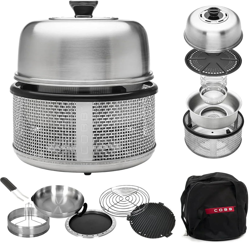 Stainless steel non-smoking portable tabletop charcoal grill with a frying pan, an outdoor barbecue grill with 10 functions, suitable for camping, boats and RVs, is the perfect combination for an outdoor kitchen (fully equipped) B1031