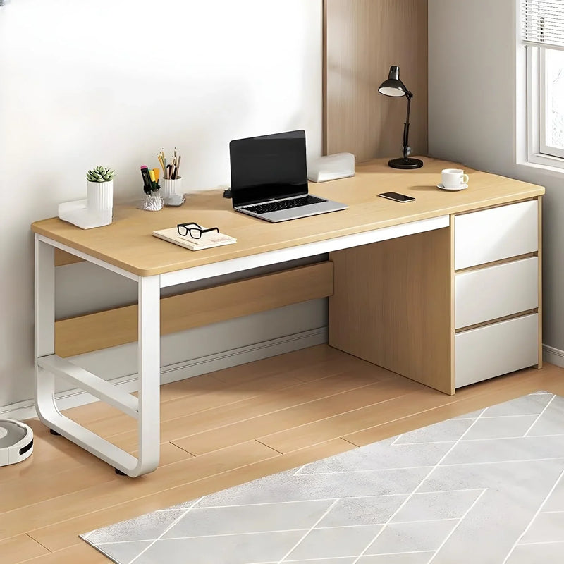 This stylish and modern office desk features an integrated cable management system, a wooden desktop, and a rectangular shape. It comes with three drawers and is ideal for both office and home use. Available in brown, it measures 63 inches in length N5467