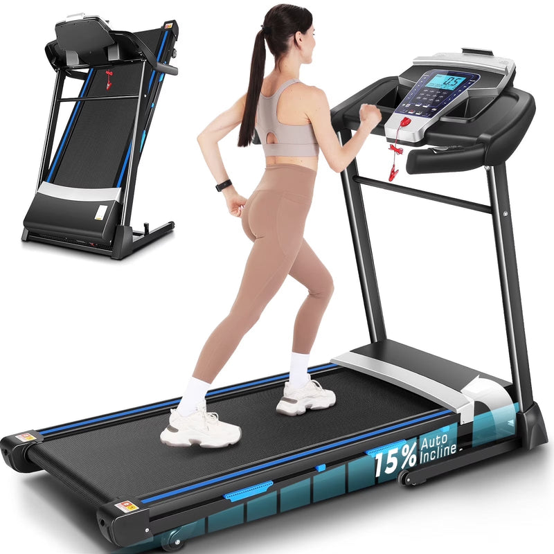 ANCHEER Folding Treadmill with 15% Auto Incline,3.25HP Ultra-silent Motor, Speed Range of 0.6~10MPH,300lb Capacity, APP Wireless... J7194
