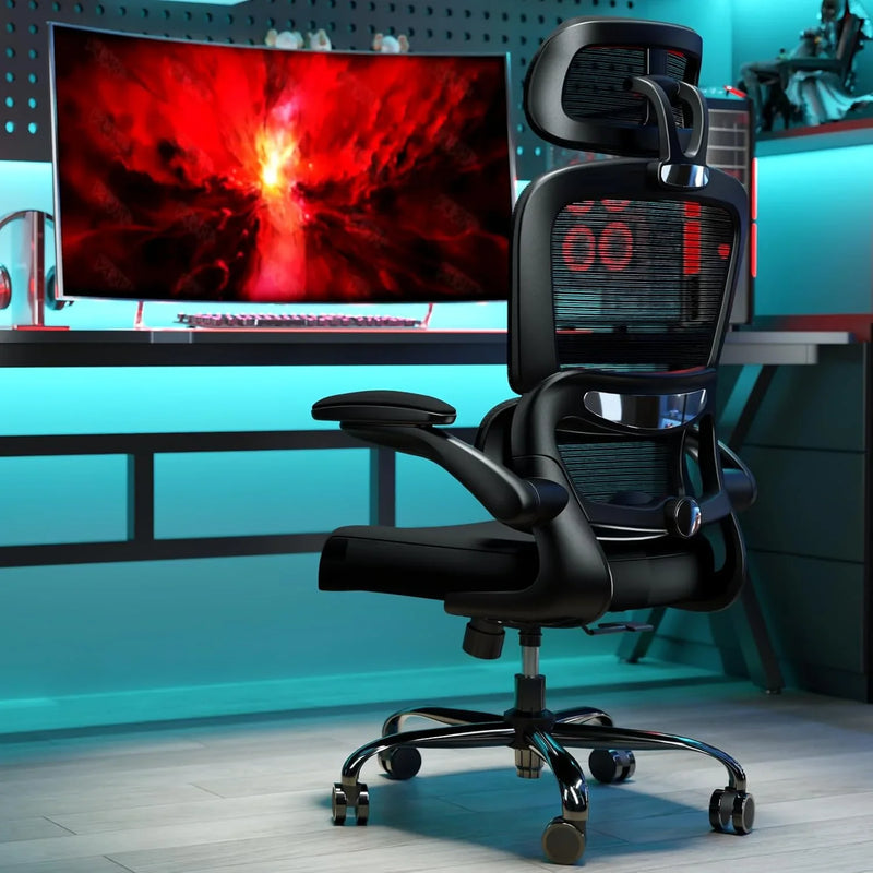 Office Chair Ergonomic Desk Chair, 330 LBS Home Mesh Office Desk Chairs with Wheels, Comfortable Gaming Chair, High Back Office Chair for Long Hours, Office Chair for Study and Work (Grey) M6288