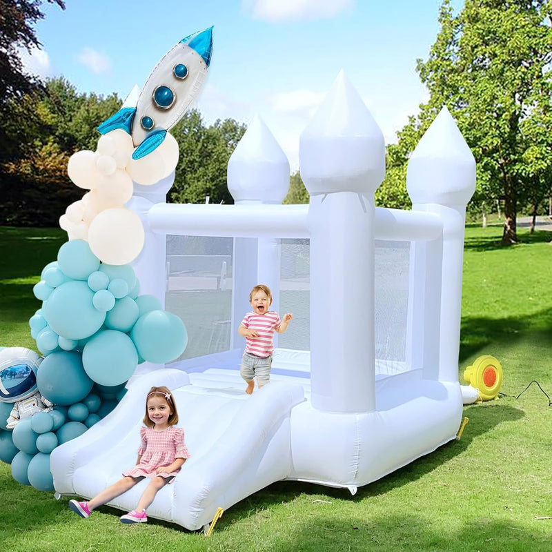 White Bounce House Indoor Outdoor Bouncy Castle for Kids 2-8 Oxford Toddler Bounce House with Slide Balloon & Blower,103 x 71 x 90 inch,Children's Birthday Party Easter Party Gifts N312