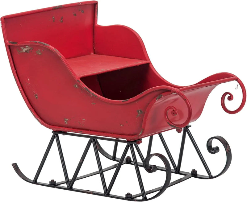 Christmas Sleigh Outdoor Decorations Large-sized Worn Red Metal Santa Sleigh Toy Decoration Gift Basket Winter Decorations Indoor Christmas Garden Santa Sleigh Decoration - 39 inches (Sleigh-L) A862