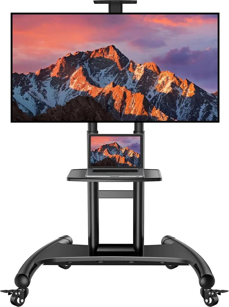 Rolling/Mobile TV Cart with Wheels for 32-82 Inch LCD LED 4K Flat Screen TVs - TV Floor Stand with Shelf Holds Up to 100 lbs, Height Adjustable Trolley Max VESA 600x400mm- PSTVMC05 D3353