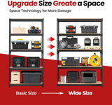 5 Layered laminated boltless heavy-duty vehicle storage adjustable wide-size metal shelf unit utility rack shelving storage multi-functional shelf shed storage area 47.7 inches wide x 18.2 inches deep x 71.3 inches high Black