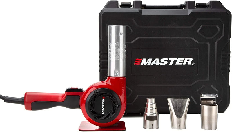 Industrial hot air gun kit, quick replacement of plug-in heating elements, adjustable temperature, voltage 120 volts, power 1740 watts, current 14.5 amps, assembled in the United States. Q6243