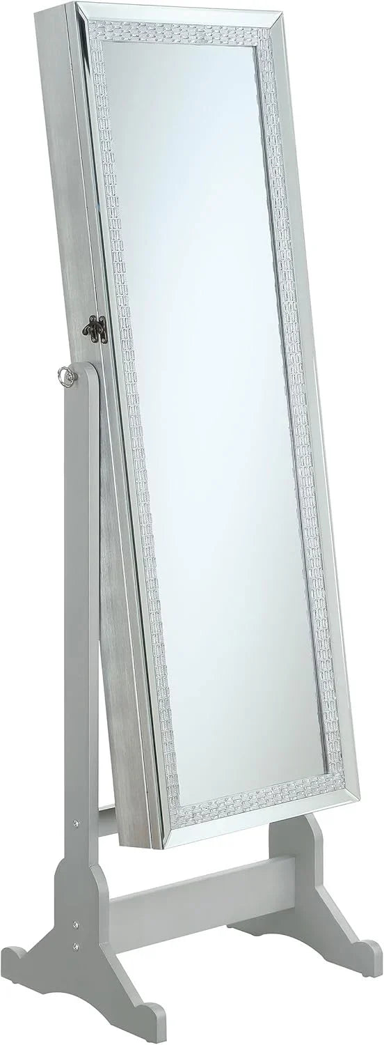 Mounted-style mirror cabinet, featuring jewelry storage function, with a design allowing the entire length to be tilted, rectangular shape - bedroom - silver color U552