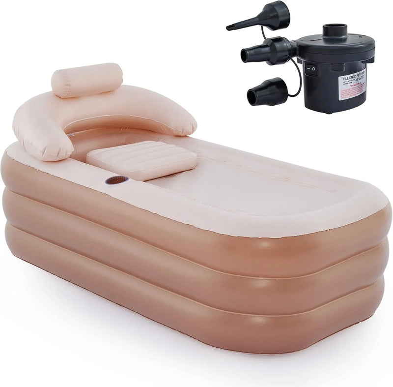 Inflatable Adult Bath Tub, Free-Standing Blow Up Bathtub with Foldable Portable Feature for Adult Spa with Electric Air Pump (High-Density PVC) M2494