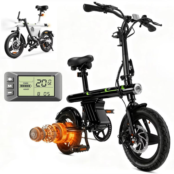 14 in Electric Bike for Adults,500W Folding E-Bike,Electric Commuter Mini Bikes,Electric Bicycles with 36V Removable Battery,Black N1405