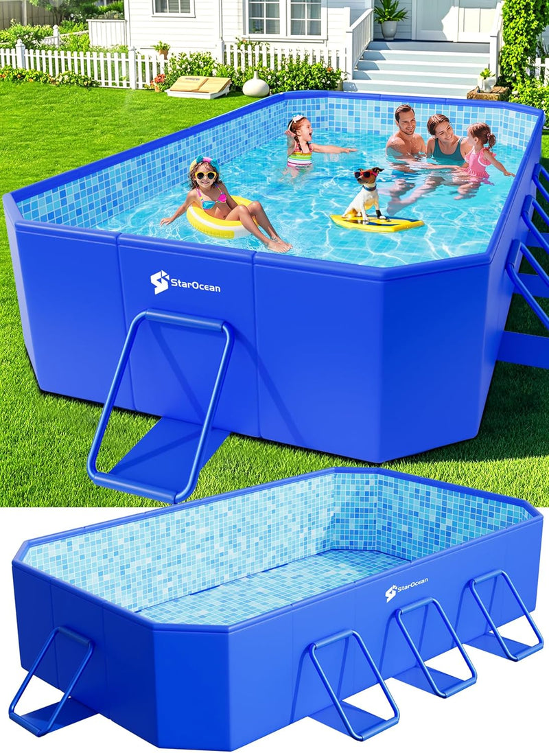 Foldable Pool, Large Non-Inflatable Swimming Pool For Kids,Adult Collapsible Pools Hard Plastic Shell, Oversized Thickened,Portable Folding Kids Pools for Backyard-Mosaic Design-115"x66"x20" P8770