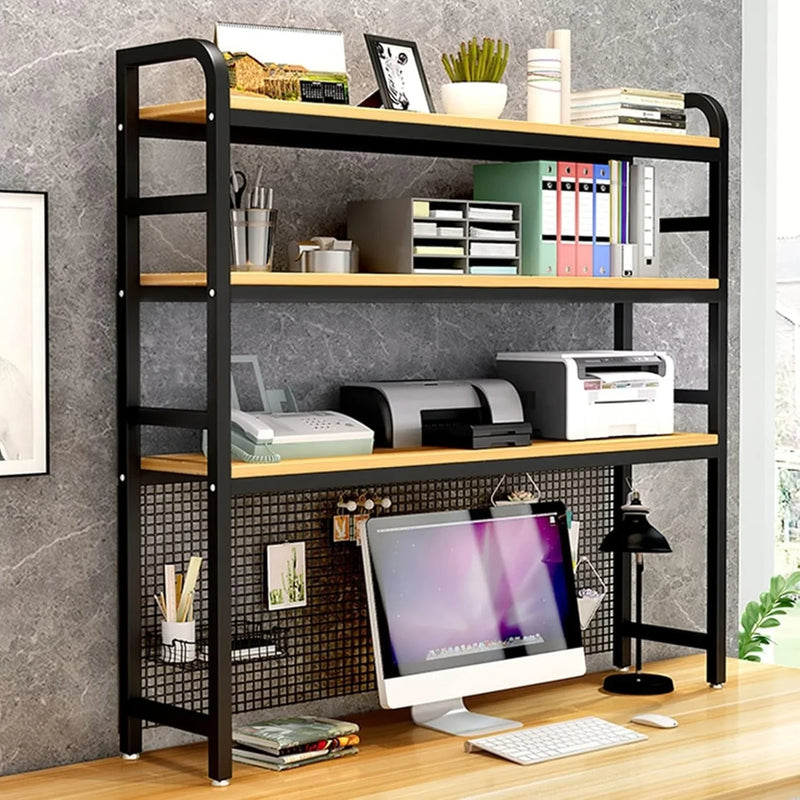 Desktop Bookshelf Adjustable Desk Bookshelf Organizer Rack - Countertop Hutch Bookshelf, 3-Tier Bookshelf Desk Shelf, All Metal Desktop Bookcase for Computer Desk, for Home, Dorm, Office Supplies (Co N6566