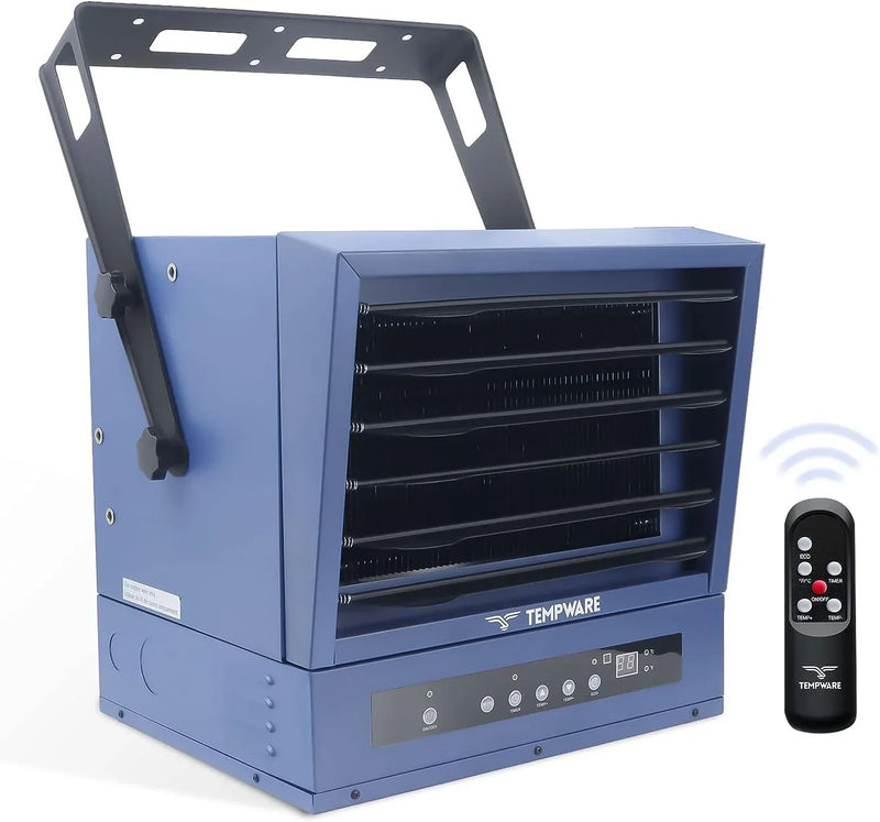 Electric Garage Heater, 7500-Watt Digital Fan-Forced Ceiling Mount Shop Heater with Full-Function Remote, 240-Volt Hardwired Heater with 12-Hour Timer, Ideal for Workshop X2449