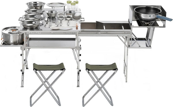 Portable Camping Table & Chairs Set – Foldable Outdoor Furniture with Storage Drawer for Picnics, Backyard & RV Travel S3680