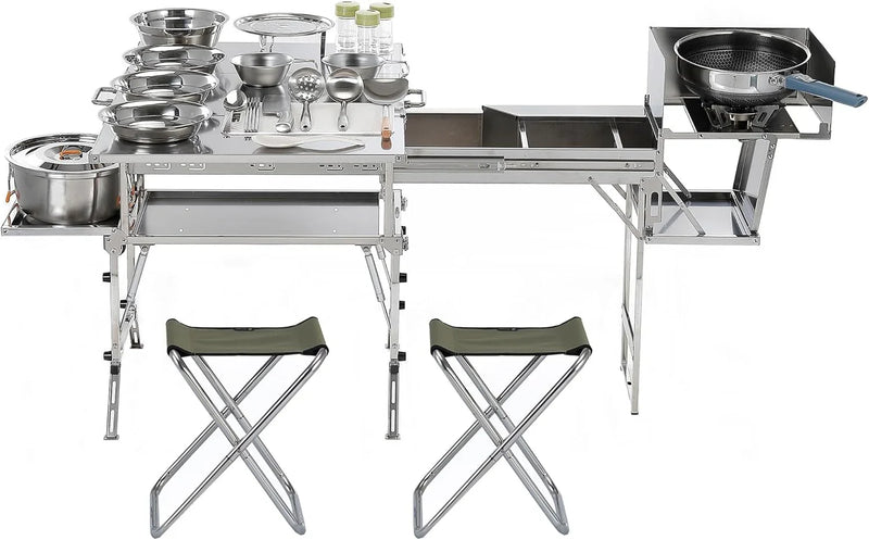 Portable Camping Table & Chairs Set – Foldable Outdoor Furniture with Storage Drawer for Picnics, Backyard & RV Travel S3680