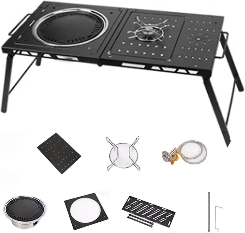 Folding Grill Table Metal Portable, Good Load-Bearing Capacity Items Can Be Hung on The Edge, Portable Camping Table, for Outdoor Picnic, BBQ, Cooking E1552