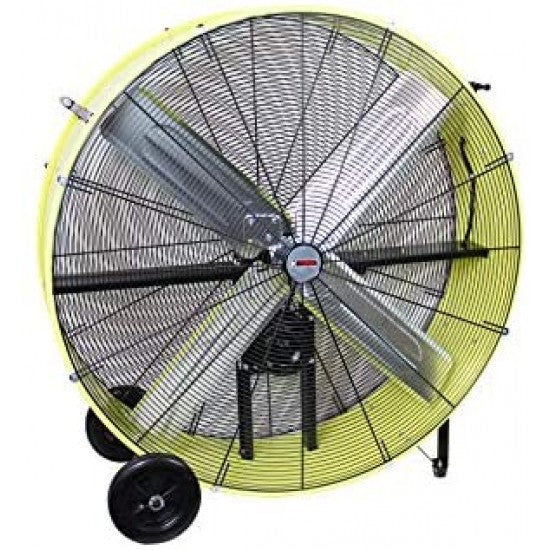K Tool International 42′′ Belt Drive Drum Fan; Industrial, Garage, Shop, High Speed 2-Speed, Durable, Cut-Off Protection, Easy Mobility Rubber Wheels; SAFETY YELLOW KTI77743 X7065