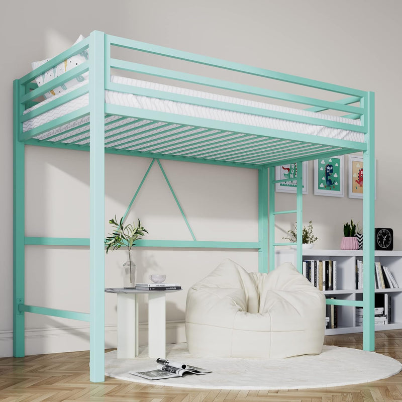 Loft Bed Twin Size with Ladder and Guardrail,Heavy Duty Metal Slats Support No Box Spring Needed Small Space Saving Furniture for Bedroom Dorm,Black O1429