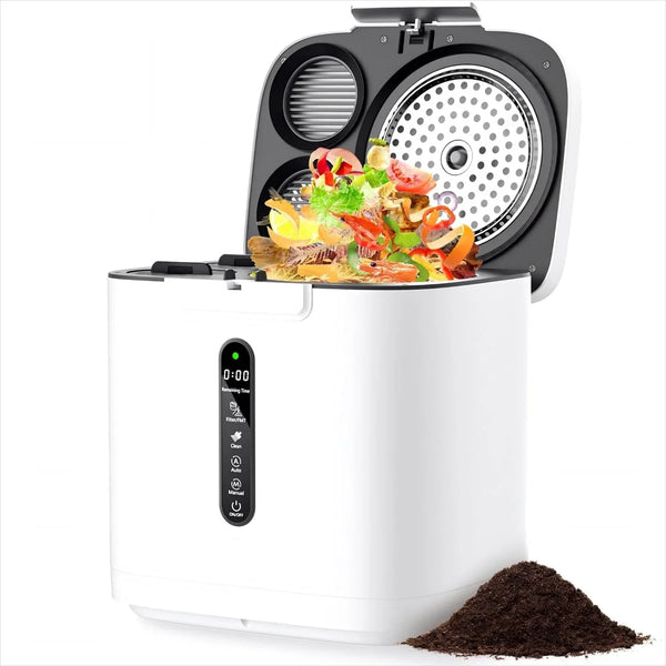 4L Electric Composter for Kitchen, Compost Bin for Countertop with Auto-Cleaning/Odor-Free/LED Display, Turn Kitchen Waste to Dry Compost Fertilizer, Indoor/Outdoor Compost Machine. Whites4 I9724