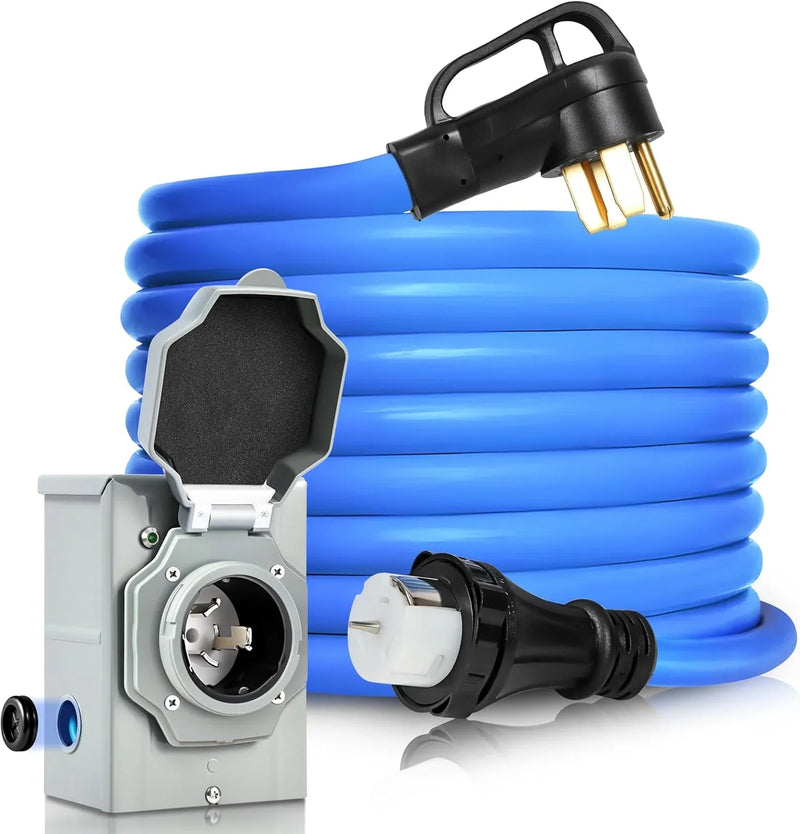 50 Amp Generator Cord and Pre-Drilled Power Inlet Box, Generator Cords 50FT, 50 Amp 125V/250V Generator Power Cord, NEMA 14-50P / SS2-50R Twist Lock Connector L9963