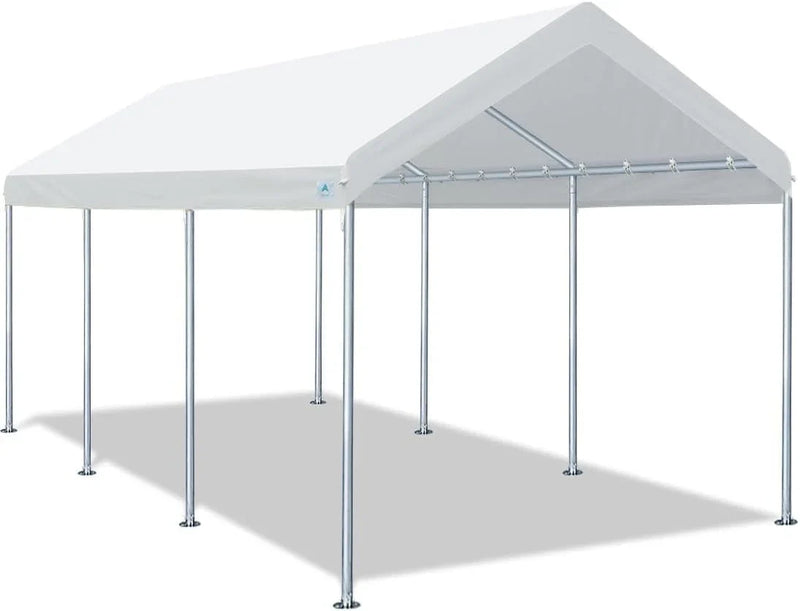 10x20 ft Heavy Duty Carport Potable Car Canopy Garage Party Tent Boat Shelter, Adjustable Height from 9.5 ft to 11 ft, Beige W2019