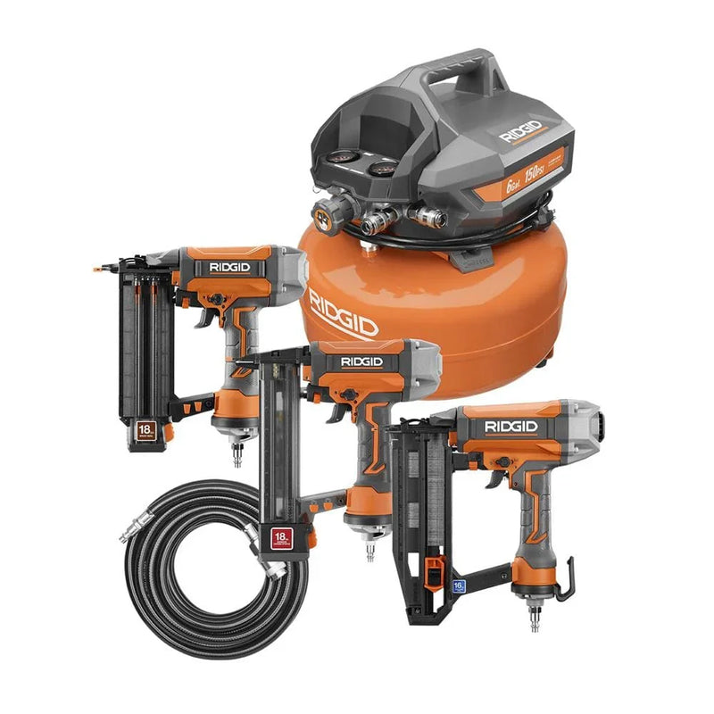 6 Gal. Portable Electric Pancake Air Compressor w/ 18GA Brad Nailer, 16GA Straight Finish Nailer, & 18GA Finish Stapler R69603FK Y3250