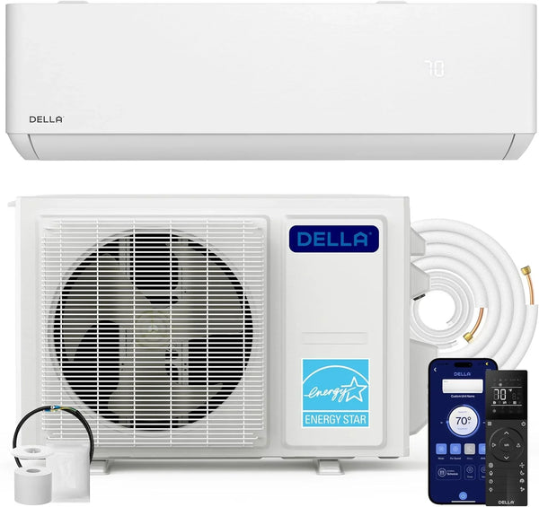 Hyper Heat Lower as -13°F 9,000 BTU WiFi Mini Split,Work with Alexa,Energy Star 115V 23 SEER2,Cools Up to 400 Sq. Ft,Inverter AC with 0.75 Ton Pre-Charged Heat Pump & 16.4ft Installation Kits D6817