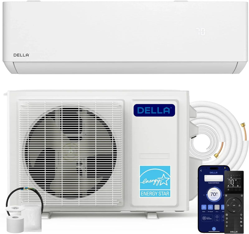 Hyper Heat Lower as -13°F 9,000 BTU WiFi Mini Split,Work with Alexa,Energy Star 115V 23 SEER2,Cools Up to 400 Sq. Ft,Inverter AC with 0.75 Ton Pre-Charged Heat Pump & 16.4ft Installation Kits D6817
